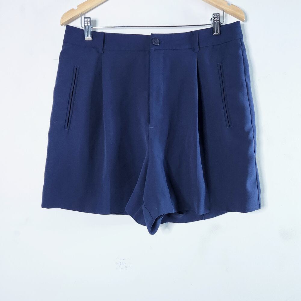 Lauren Ralph Lauren Black Label Navy Blue Pleated Dress Shorts Size 10 Old Money